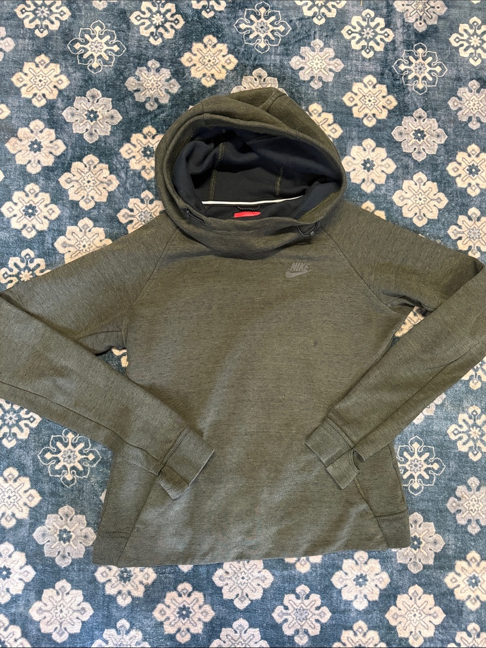 Nike Tech Women's Olive Green Cowl-Neck Pullover Hoodie